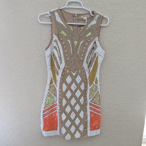 Marine Blu Sequin Sparkle Party NYE  HOLIDAY Bodycon Color Block Dress Size M
